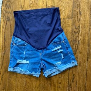 Pinkblush raw hem distressed maternity jean shorts